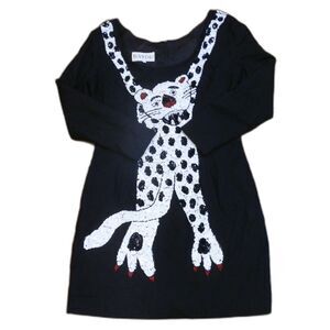 Bayou Women's Vintage Leopard Design Lined Black Sequin Dress Size Large